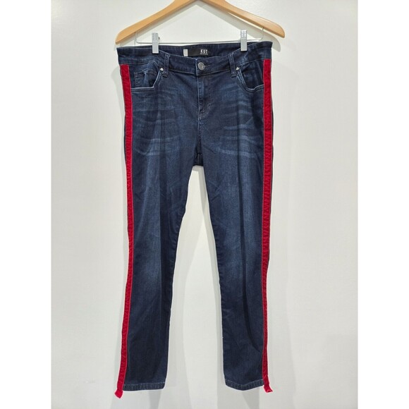 Dark Blue Skinny Jeans with Red Side Stripe Detail - Picture 3 of 8